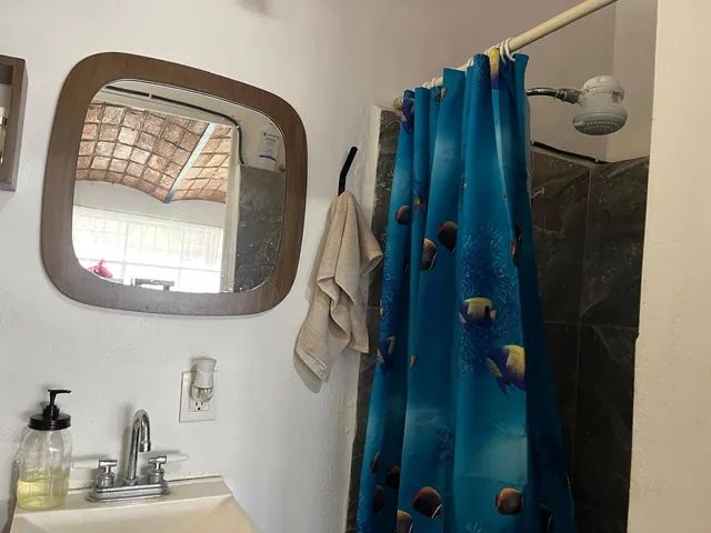 Shower with marbled tile