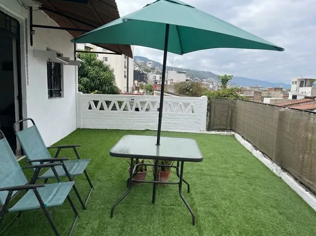 Shaded dining table on the terrace